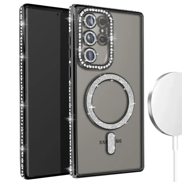 Samsung Galaxy S26 Ultra Hoesjes - MagSafe - Glitter Sparkle - Backcover - Zwart-Ilumina Benelux