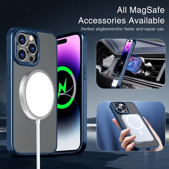 Backcover met magsafe iPhone 14 Pro Hoesje - Backcover Geschikt voor MagSafe - Blauw-Ilumina Benelux