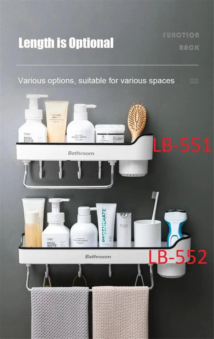 Badkamer plank – Wandmontage shampoo opbergrek – Handdoekenrek & kruidenrek – Zonder boren – 45 cm – Zwart-Ilumina Benelux