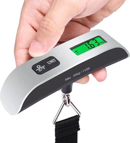Bagageweegschaal digitaal – Kofferweger met weeghaak – Ingebouwde thermometer – Tot 50 kg – Zwart-Ilumina Benelux