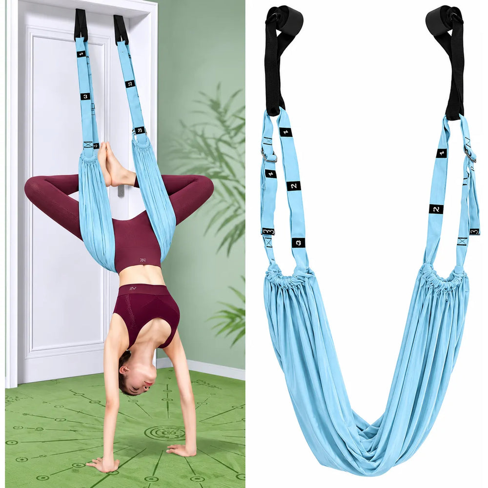 Yoga Hangmat met Deuranker – Stretchband voor Yoga, Pilates & Fitness – Aerial Yoga Trainer – Verstelbare Yogariem – Mint-Ilumina Benelux