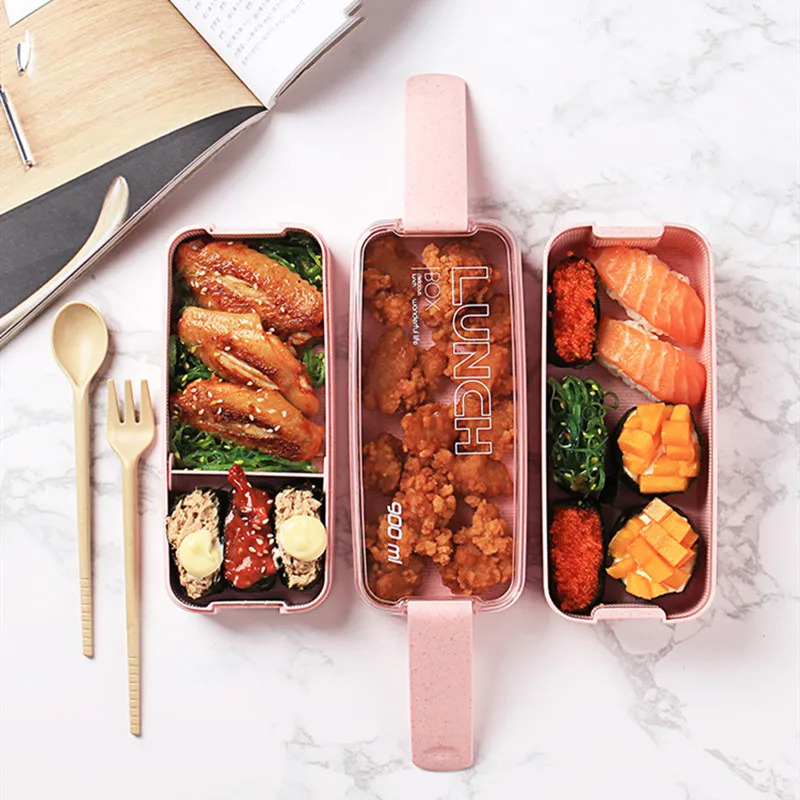 Bento lunchbox – 3 compartimenten – Met bestek set – Stapelbaar voedselbewaardoos voor kinderen – Groen-Lunchbox-Ilumina Benelux