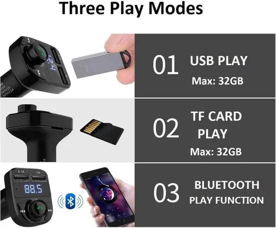 Bluetooth FM transmitter auto – LuxeBass HY-82 – Handsfree bellen – MP3 speler – USB autolader – AUX – TF kaart – Zwart-Ilumina Benelux