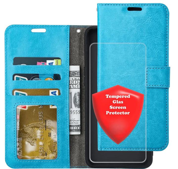 Bookcase Portemonnee Hoes – Pasjeshouder – Inclusief Screenprotector – Turquoise-Ilumina Benelux