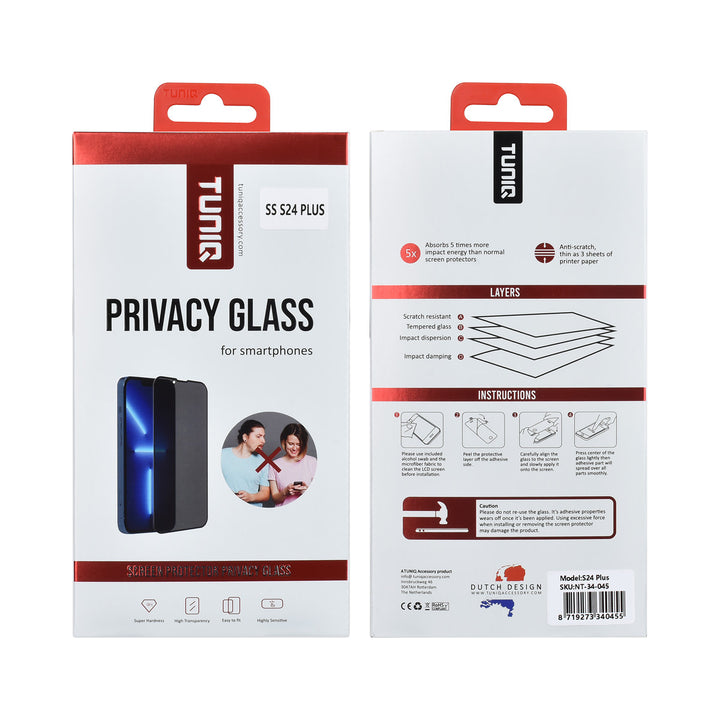 TUNIQ Samsung Galaxy S24 Plus Screenprotector - Privacy Glass - Zwart-Screenprotectors-Ilumina Benelux