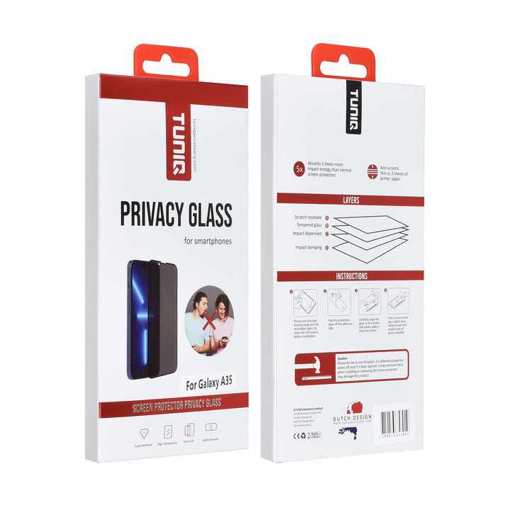 TUNIQ Samsung Galaxy A35 Screenprotector - Privacy Glass - Zwart-Screenprotectors-Ilumina Benelux