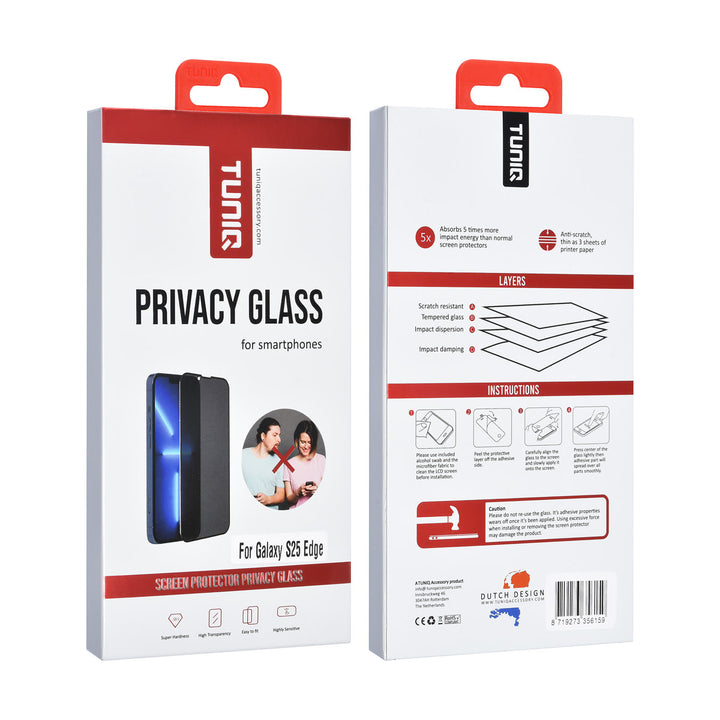 TUNIQ Samsung Galaxy S25 Edge Screenprotector - Privacy Glass - Zwart-Screenprotectors-Ilumina Benelux