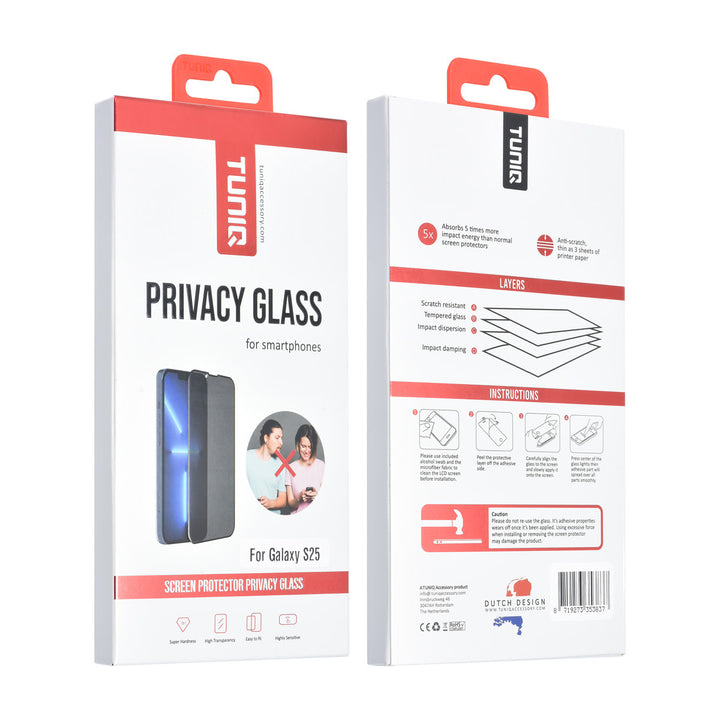 TUNIQ Samsung Galaxy S25 Screenprotector - Privacy Glass - Zwart-Screenprotectors-Ilumina Benelux