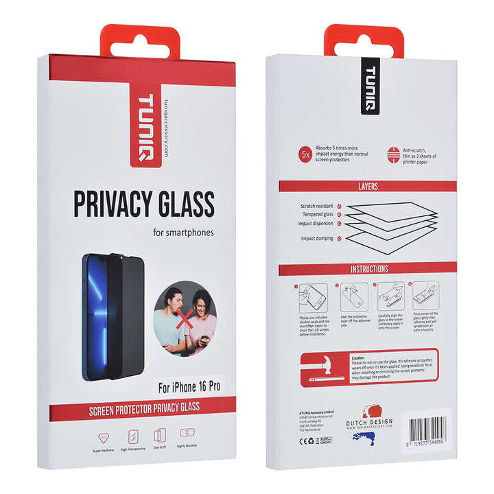 TUNIQ iPhone 16 Pro Screenprotector - Privacy Glass - Zwart-Screenprotectors-Ilumina Benelux