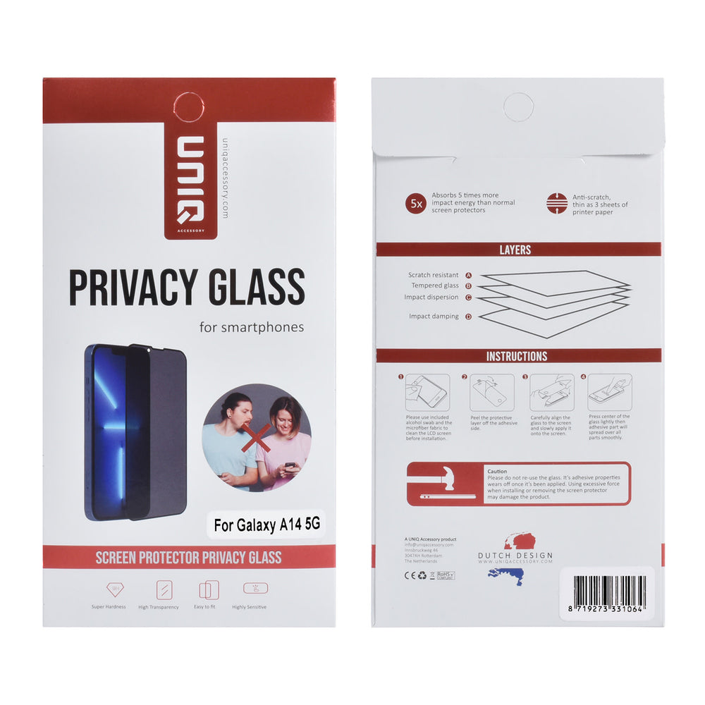 UNIQ Accessory Samsung Galaxy A14 5G Screenprotector - Privacy Glass - Zwart-Screenprotectors-Ilumina Benelux