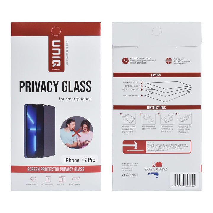 UNIQ Accessory iPhone 12 Pro Screenprotector - Privacy Glass - Zwart-Screenprotectors-Ilumina Benelux