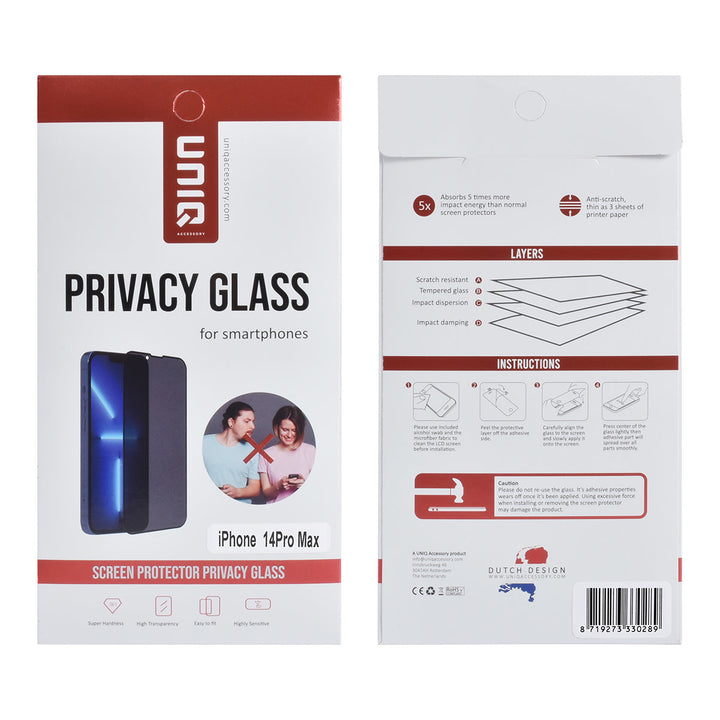 UNIQ Accessory iPhone 14 Pro Max Screenprotector - Privacy Glass - Zwart-Screenprotectors-Ilumina Benelux