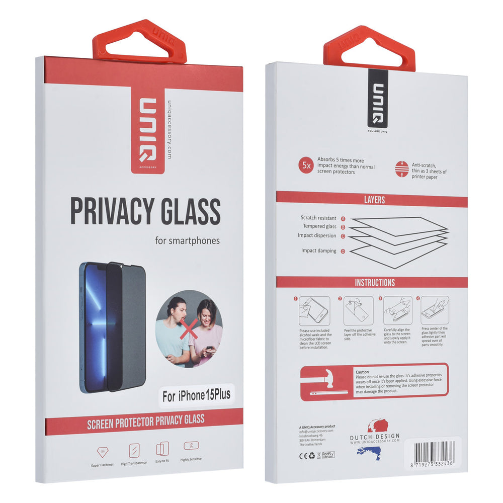 UNIQ Accessory iPhone 15 Plus Screenprotector - Privacy Glass - Zwart-Screenprotectors-Ilumina Benelux
