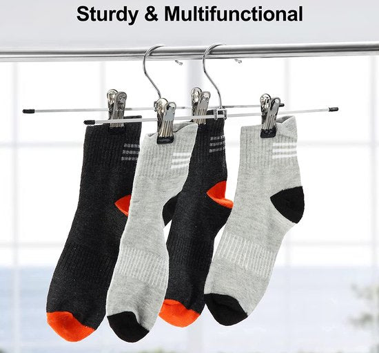 Broekhangers – Metalen knijperhangers voor broeken & rokken – Set van 10 – Antislip klemmen – Zilver-Kledinghanger-Ilumina Benelux