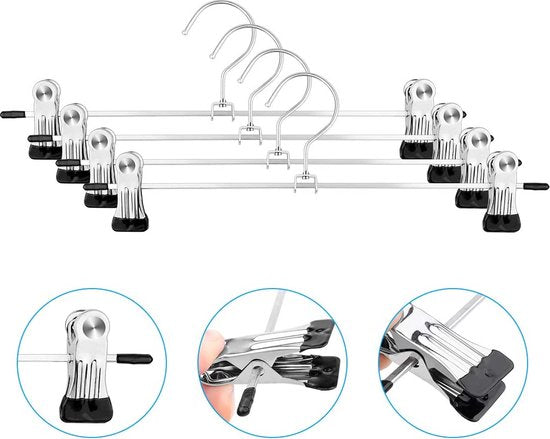 Broekhangers – Metalen knijperhangers voor broeken & rokken – Set van 10 – Antislip klemmen – Zilver-Kledinghanger-Ilumina Benelux