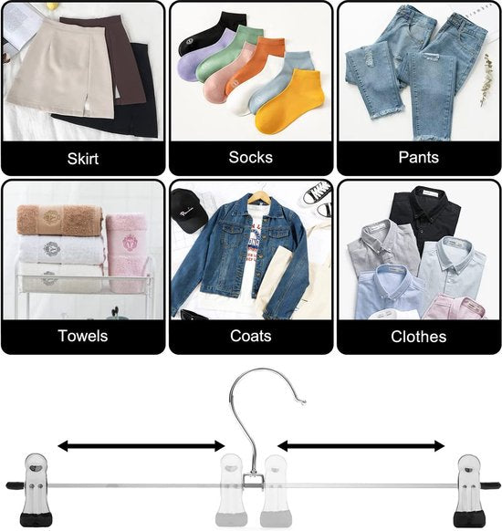 Broekhangers – Metalen knijperhangers voor broeken & rokken – Set van 10 – Antislip klemmen – Zilver-Kledinghanger-Ilumina Benelux