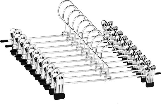 Broekhangers – Metalen knijperhangers voor broeken & rokken – Set van 10 – Antislip klemmen – Zilver-Kledinghanger-Ilumina Benelux