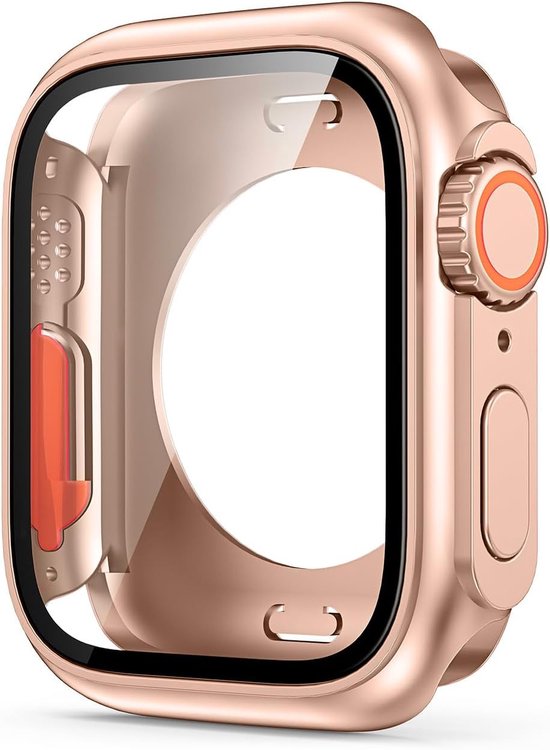 Bumper Case – Geschikt voor Apple Watch Series 7/8/9 45mm – Full Cover Hard Case – Met Screenprotector – Roségoud-Smartwatchscreenprotector-Ilumina Benelux