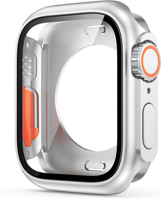 Bumper Case – Geschikt voor Apple Watch Series 7/8/9 45mm – Full Cover Hard Case – Met Screenprotector – Zilver-Smartwatchscreenprotector-Ilumina Benelux
