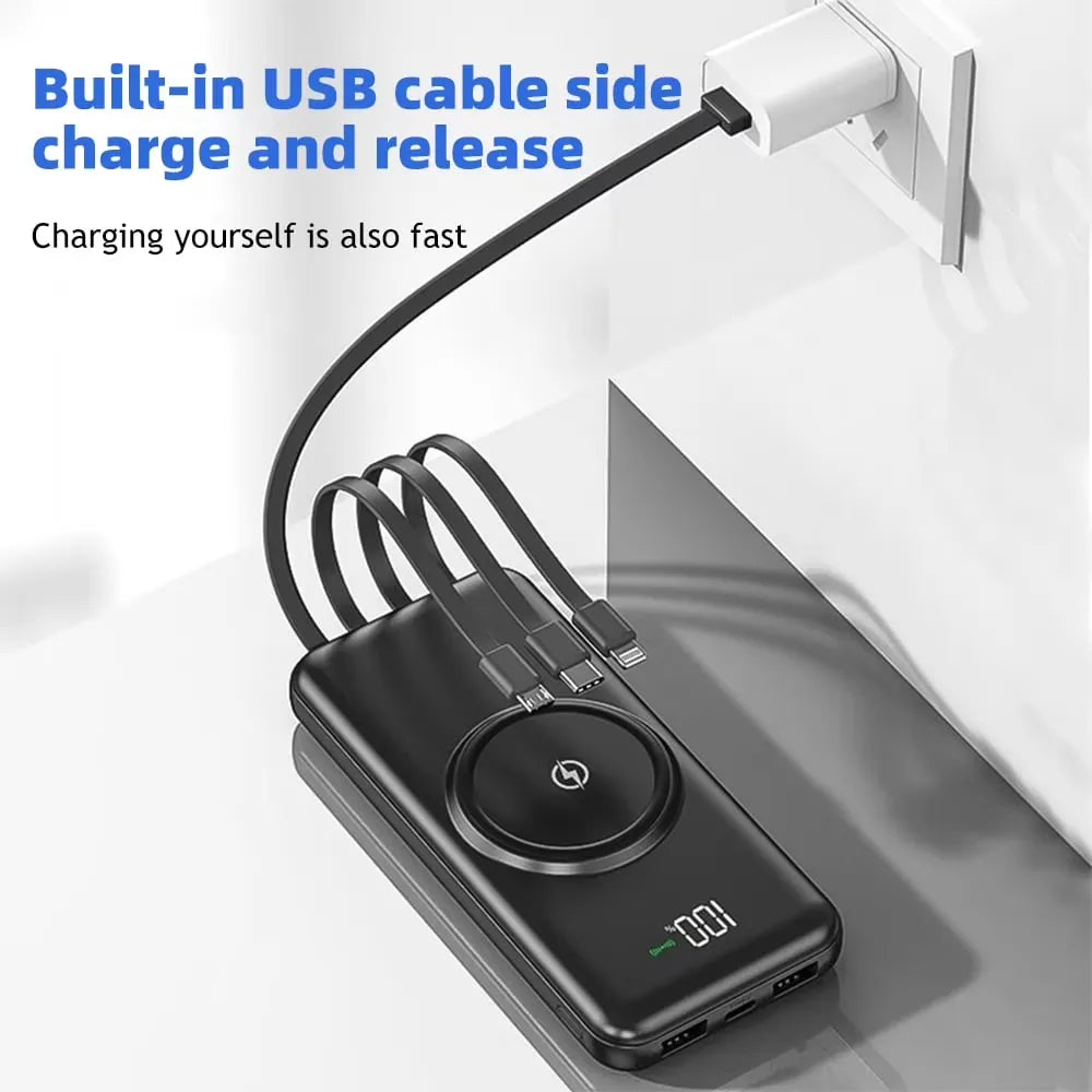 MagSafe Powerbank 10.000 mAh – Draadloze Powerbank 22,5W – Met Ingebouwde Kabels – USB-C & Lightning – Snellader – Geschikt voor iPhone, Samsung, Xiaomi, Oppo & Meer-Ilumina Benelux
