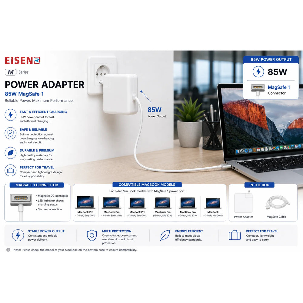 85W MagSafe 1 MacBook Oplader – Power Adapter voor MacBook Pro 15 & 17 inch – Magnetische Connector