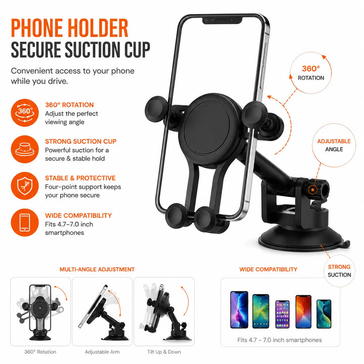 VS04 Auto Telefoonhouder – Dashboard & Voorruit – 360° Draaibaar – Zwart-Ilumina Benelux