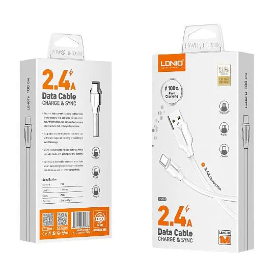 LDNIO LS361 USB-A naar Micro USB Kabel – 1 Meter – 2.4A Fast Charging Kabel – Wit-Ilumina Benelux