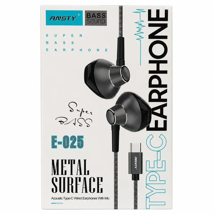 ANSTY E-025 USB-C Oordopjes met Microfoon – Super Bass Type-C Earphones – Metal Surface-Ilumina Benelux
