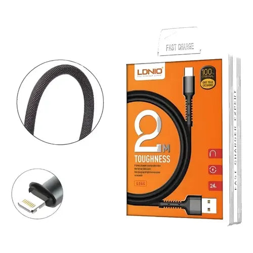 LDNIO LS64 USB-A naar Lightning Kabel – 2 Meter – Fast Charging Nylon Kabel – Zwart-Ilumina Benelux