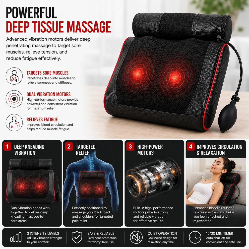 Shiatsu massagekussen rug en nek - Massagekussen - Warmtefunctie - Zwart-Ilumina Benelux