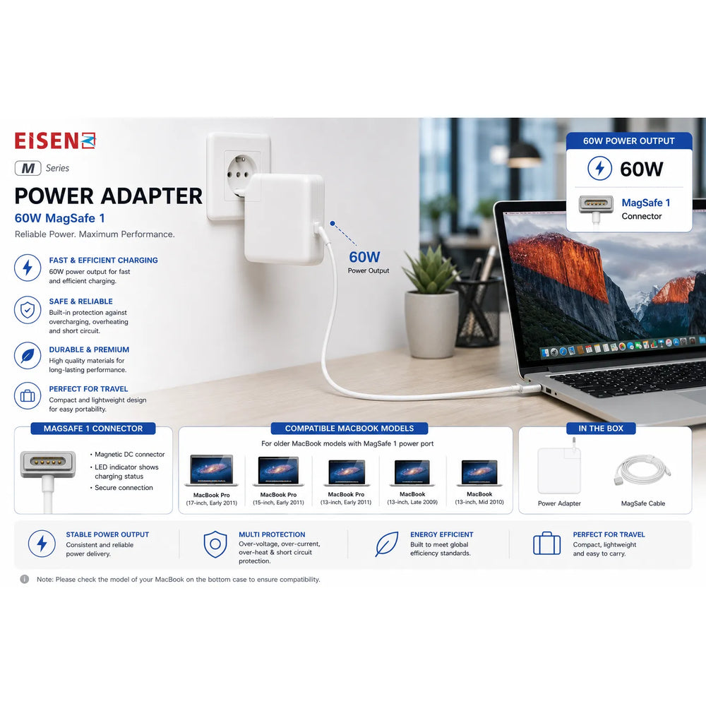 60W MagSafe 1 MacBook Oplader – Power Adapter voor MacBook & MacBook Pro 13 Inch – L-Connector