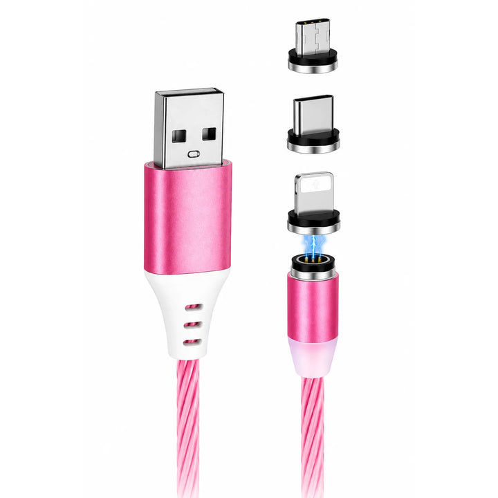 360° Magnetische Oplaadkabel – USB-A naar Lightning / Micro USB / USB-C – Magnetische Fast Charge Datakabel – Roze-Ilumina Benelux