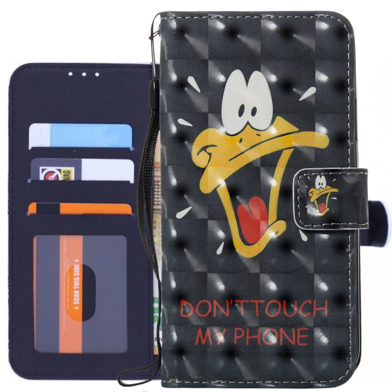 Bookcase Geschikt voor: Samsung Galaxy A42 hoesje met print - Don't Touch My Phone Duck 3D met 2x Glas Screenprotector