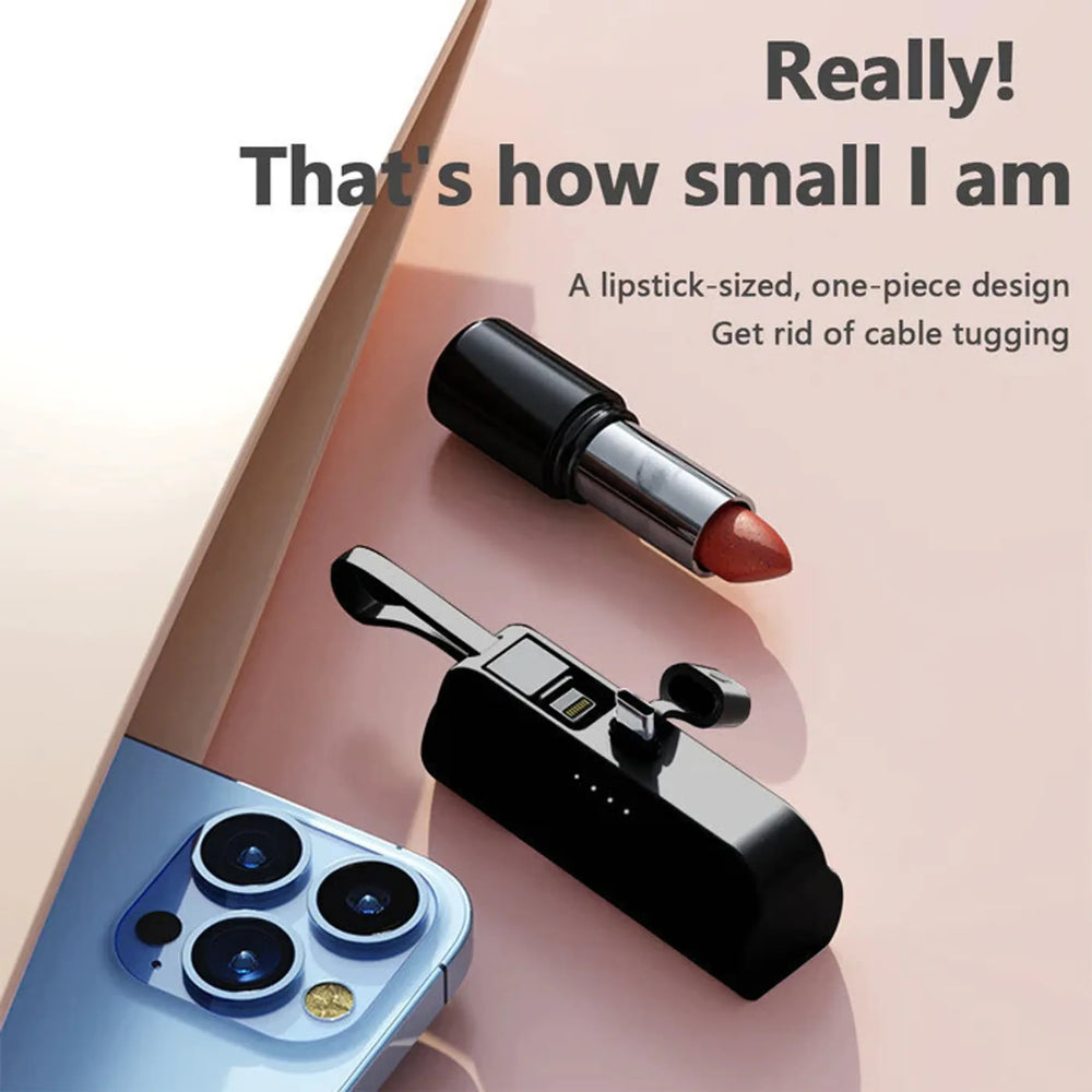 Mini Powerbank 3000mAh met Lightning & USB-C Connector – Compacte Noodlader voor iPhone & Android – Zwart