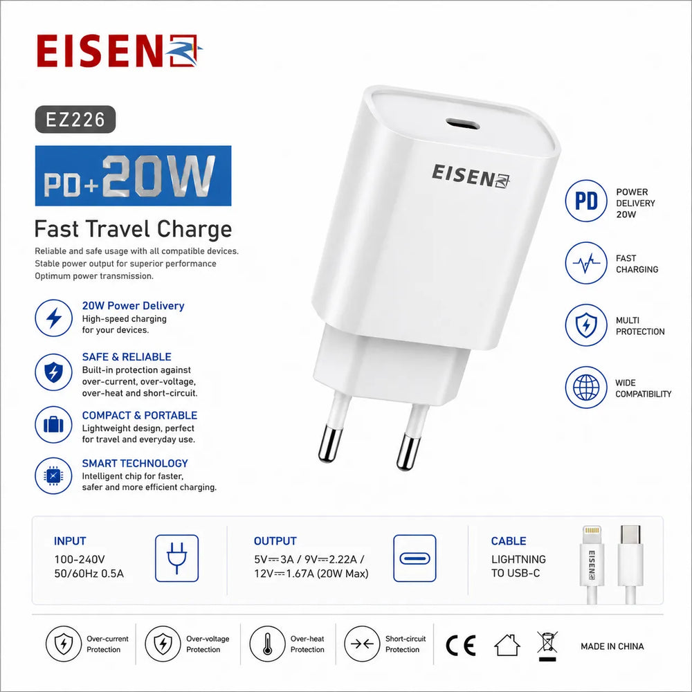 20W PD Fast Travel Charger met Lightning Kabel-Ilumina Benelux