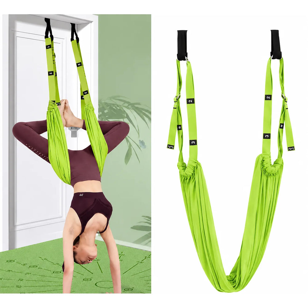 Yoga Hangmat met Deuranker – Stretchband voor Yoga, Pilates & Fitness – Aerial Yoga Trainer – Verstelbare Yogariem – Groen-Ilumina Benelux