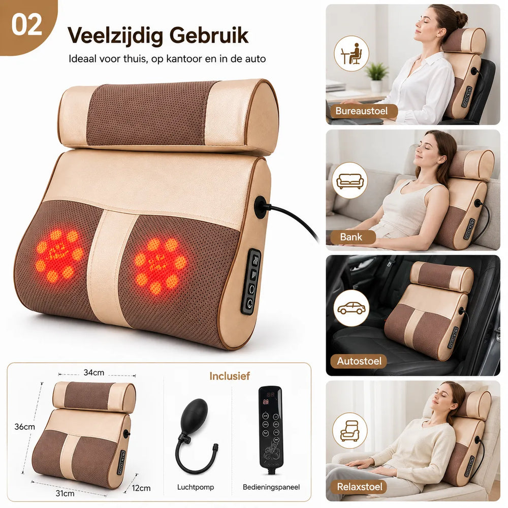 Orthopedisch Massagekussen met Warmte – Shiatsu Massagekussen – Nek- en Rugmassage-Ilumina Benelux