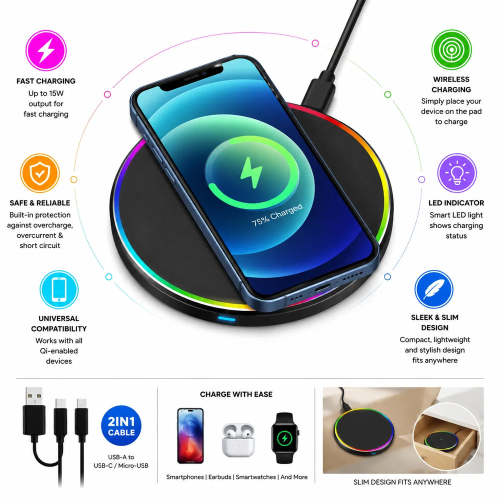 Draadloze oplader 15W - Geschikt voor iPhone 16/15/14/13/12 - MagSafe - USB-C kabel & USB-A poort-Ilumina Benelux