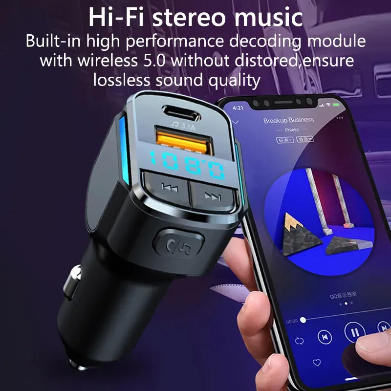Bluetooth FM Transmitter Auto - Bluetooth 5.0 - USB-C PD 18W Snellader - MP3 Speler - Handsfree Bellen - USB Stick Ondersteuning - Geschikt voor iPhone & Android