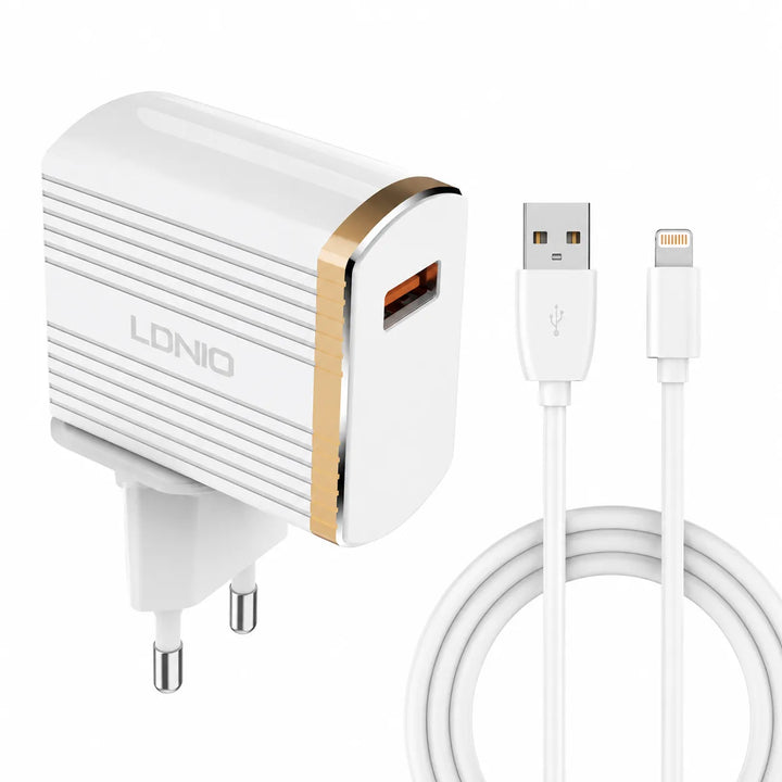 LDNIO A1302Q Snellader met USB-A naar Lightning Kabel – 18W Fast Charge – 1 Meter-Ilumina Benelux