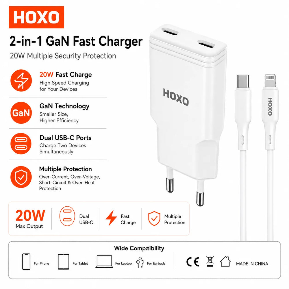 20W Dual USB-C Fast Charger met USB-C naar Lightning Kabel-Ilumina Benelux