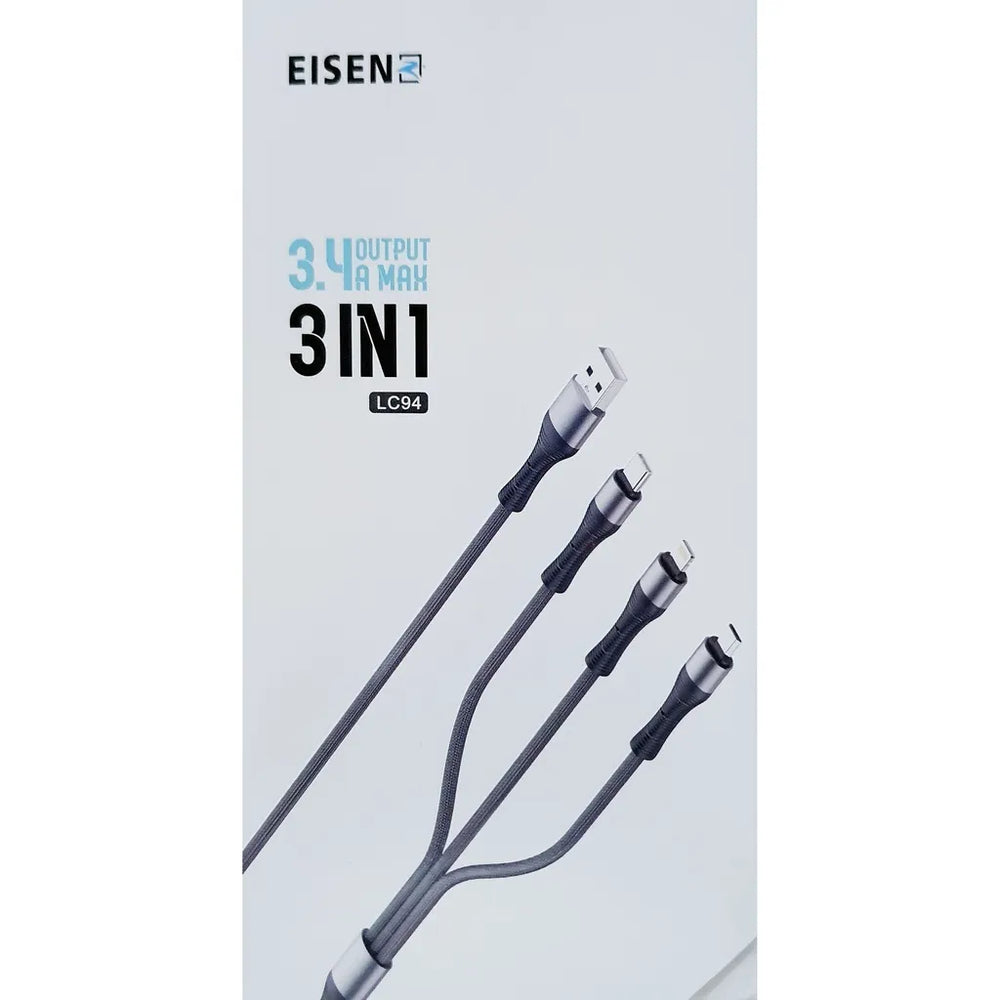 3-in-1 USB Kabel naar Micro USB, Lightning en USB-C-Ilumina Benelux