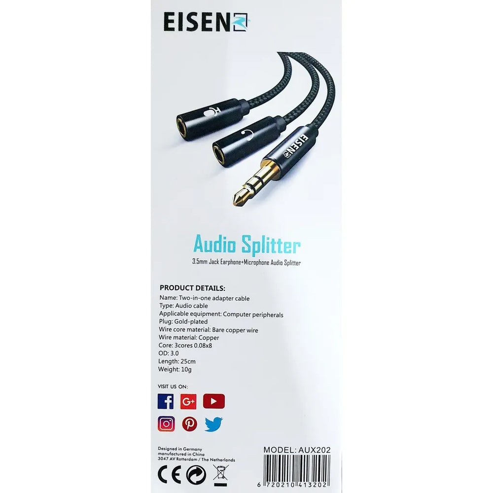 3.5MM AUX Audio Splitter voor Koptelefoon en Microfoon-Ilumina Benelux