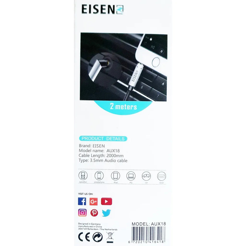 AUX Kabel 2 Meter - 3.5mm Jack naar Jack Audio Kabel - Stereo Geluid - Geschikt voor Auto, Smartphone, Tablet, Laptop, Speaker & Koptelefoon-Ilumina Benelux