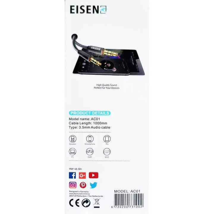 AUX Kabel 1 Meter - 3.5mm Jack naar Jack Audio Kabel - Stereo Geluid - Vergulde Connectoren - Geschikt voor Auto, Smartphone, Tablet, Laptop & Speaker-Ilumina Benelux