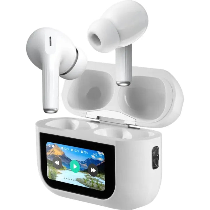 Draadloze Oordopjes met Touchscreen Display – Bluetooth In-Ear Oortjes – ANC + ENC Noise Cancelling – 30 Uur Batterijduur – Wit-Ilumina Benelux
