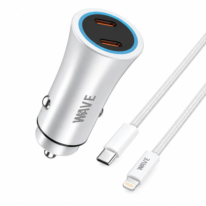 40W Dual USB-C Autolader met USB-C naar Lightning PD Kabel 1 Meter-Ilumina Benelux