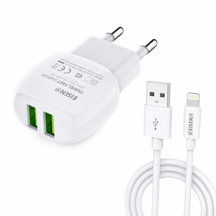 12W Dual USB Fast Wall Charger met Lightning Kabel