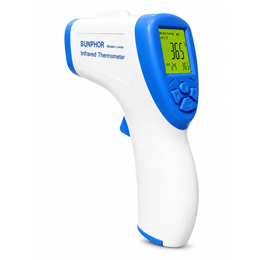 SUNPHOR Infrarood Voorhoofdthermometer – Contactloze Digitale Thermometer – Koortsmeter voor Baby's, Kinderen & Volwassenen – LCD Display – Geheugenfunctie-Ilumina Benelux