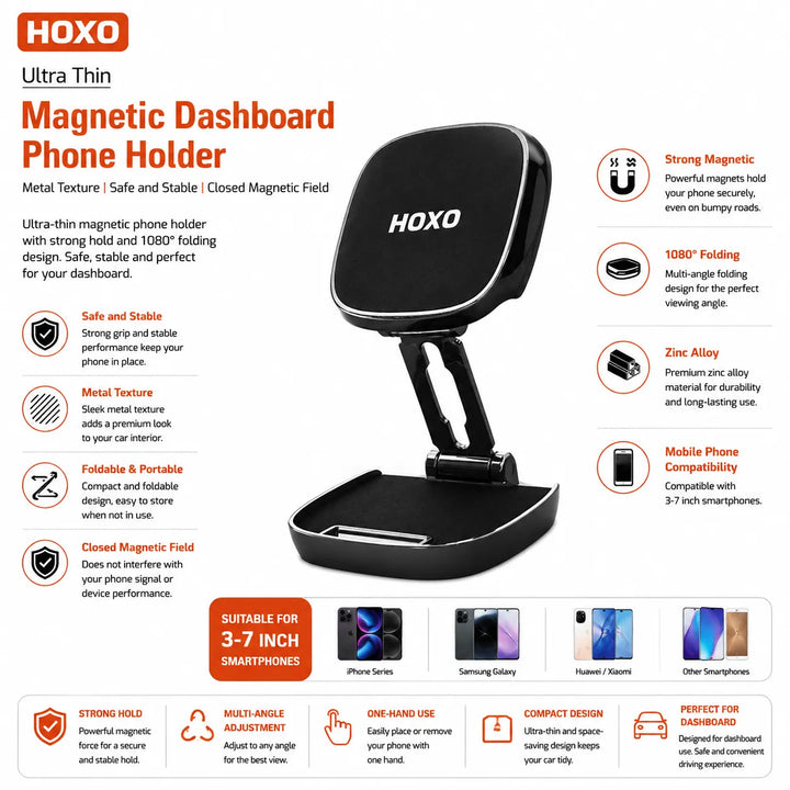 Magnetische Dashboard Telefoonhouder - Opvouwbare Auto GSM Houder - Ultra Thin - Sterke Magneet-Ilumina Benelux
